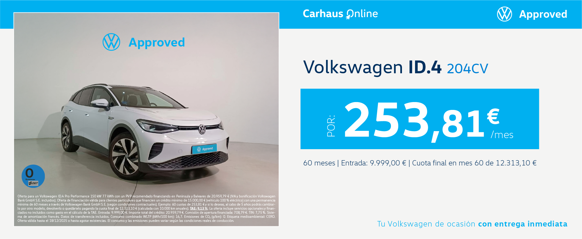 ¡Ocasión única! ID.4 por solo 253,81€/mes*